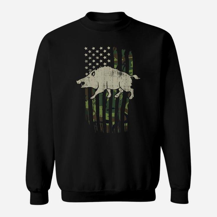 Boar Hunting Camouflage American Flag Hog Hunter Sweatshirt