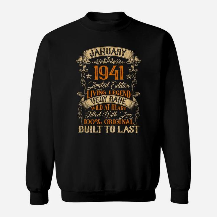 Born In January 1941 Vintage 80 Years Old 80Th Birthday Sweatshirt