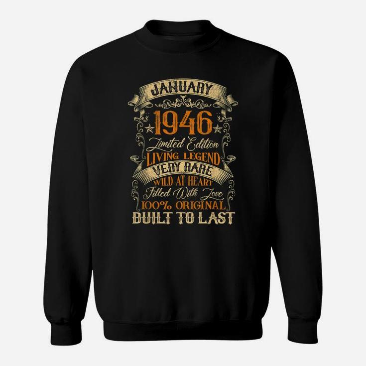 Born In January 1946 Vintage 75 Years Old 75Th Birthday Sweatshirt