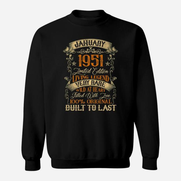 Born In January 1951 Vintage 70 Years Old 70Th Birthday Sweatshirt