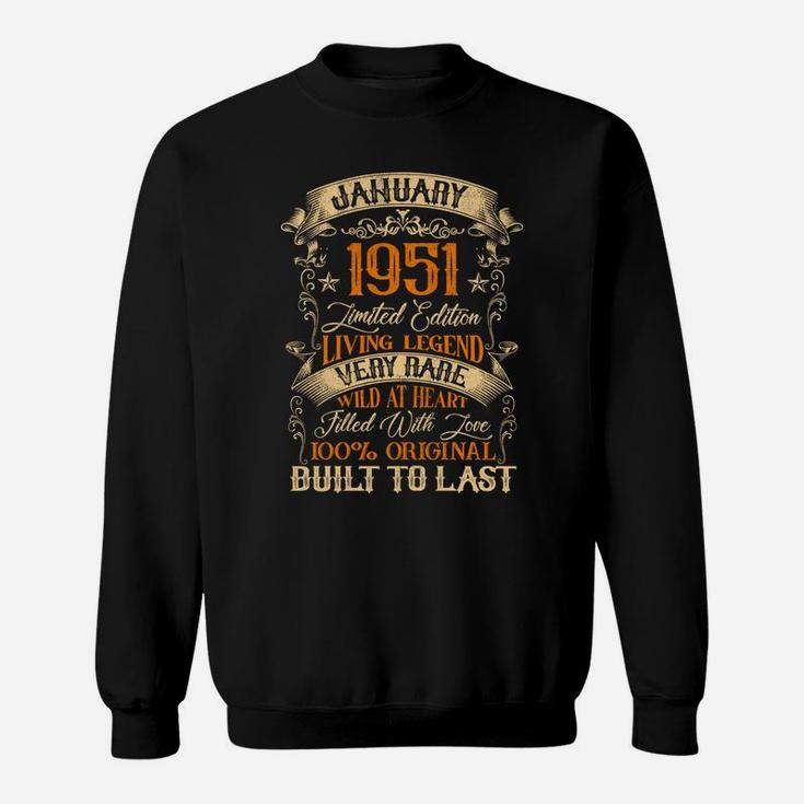 Born In January 1951 Vintage 70 Years Old 70Th Birthday Sweatshirt Sweatshirt