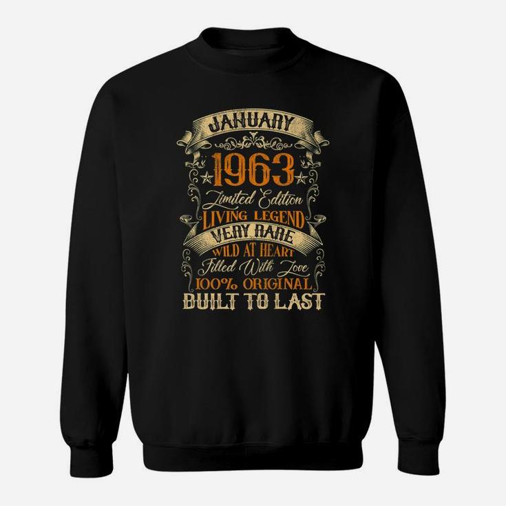 Born In January 1963 Vintage 58 Years Old 58Th Birthday Sweatshirt