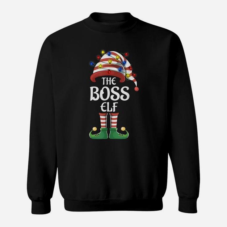 Boss Elf Lights Funny Matching Family Christmas Party Pajama Sweatshirt
