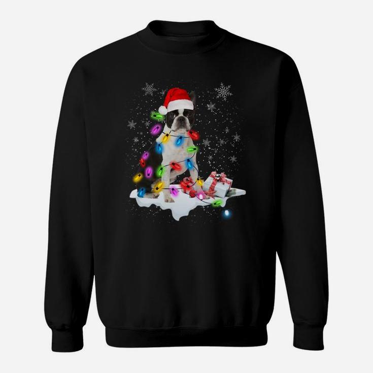 Boston Terrier Dog Santa Christmas Dog Lovers Xmas Lights Sweatshirt Sweatshirt