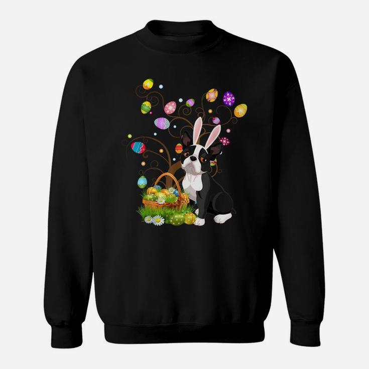 Boston Terrier Pet Dog Hunting Egg Tree Bunny Easter Day Sweatshirt