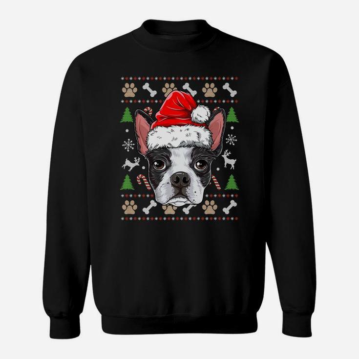 Boston Terrier Ugly Christmas Dog Santa Hat Xmas Boys Kids Sweatshirt