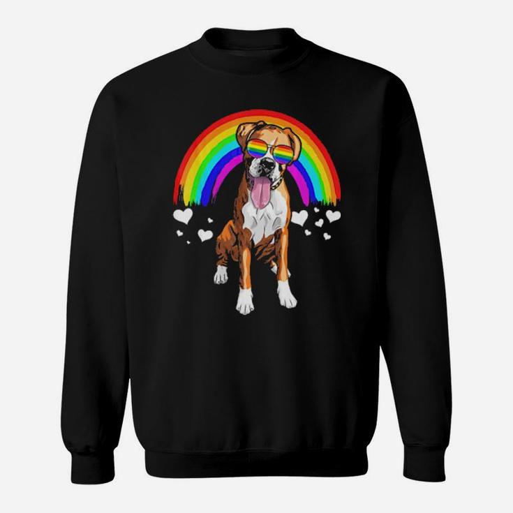 Boxer Dog Rainbow Sunglasses Gay Pride Lgbt  Gifts Sweatshirt