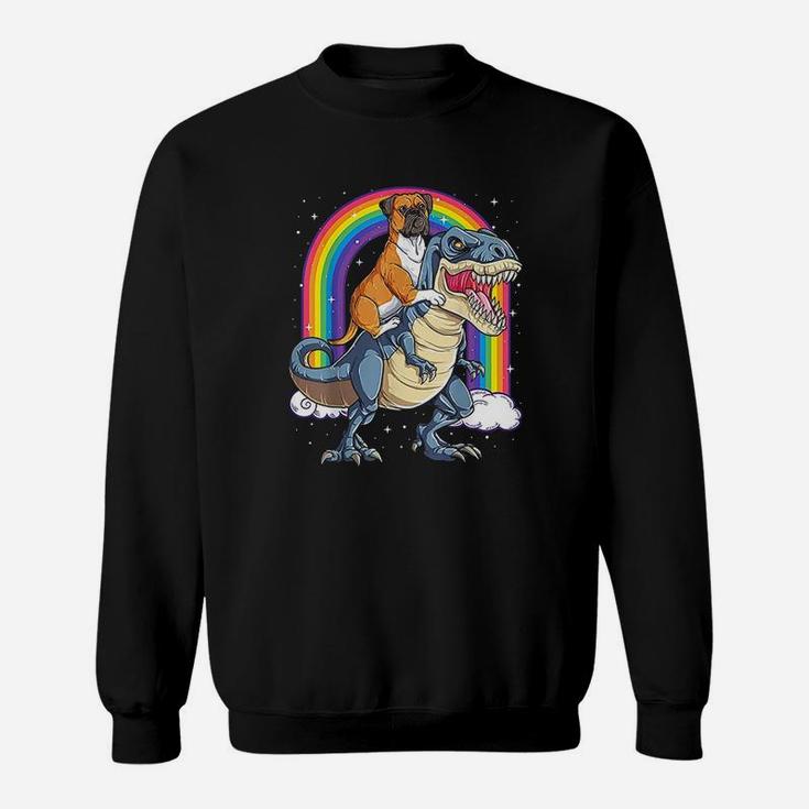 Boxer Riding Dinosaur T Rex Gift Dog Lover Boys Kids Rainbow Sweatshirt