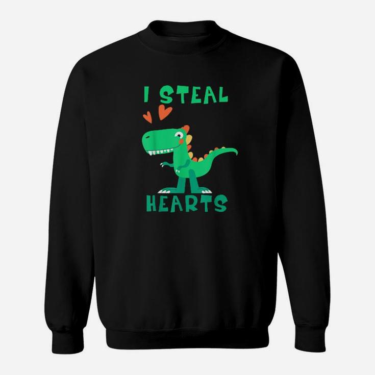 Boys Valentines Day Dinosaur T Rex I Steal Hearts Sweatshirt