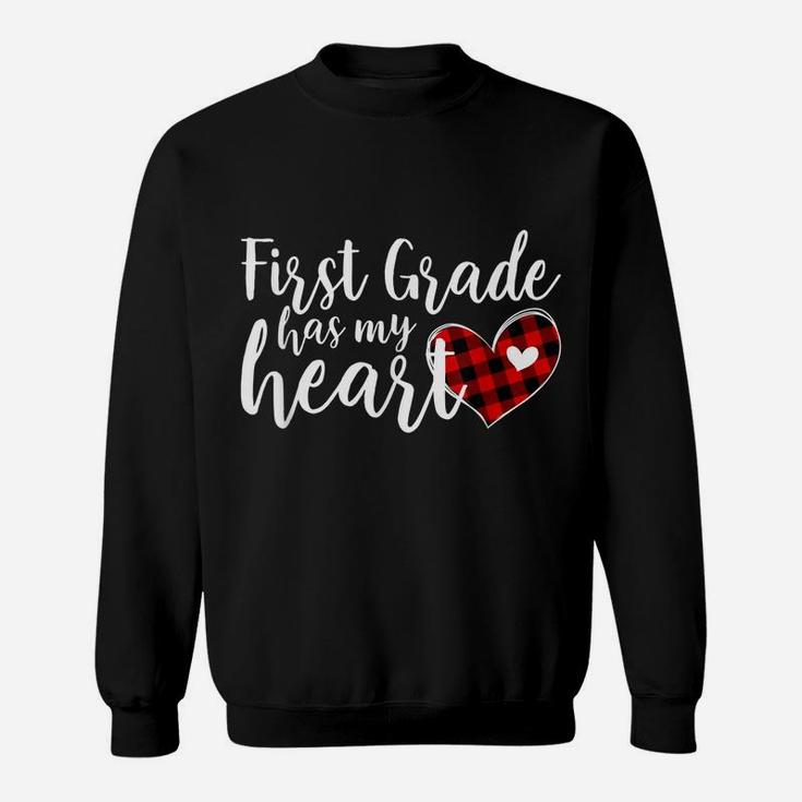 Buffalo Plaid 1St First Grade Has My Heart Teacher Valentine Sweatshirt