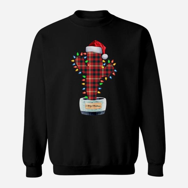 Cactus Christmas Buffalo Plaid Shirt Lights Santa Gift Xmas Sweatshirt Sweatshirt