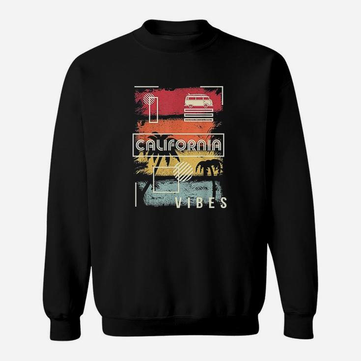 California Vibes  Retro Style Palm Tree Beach Sunset Sweatshirt