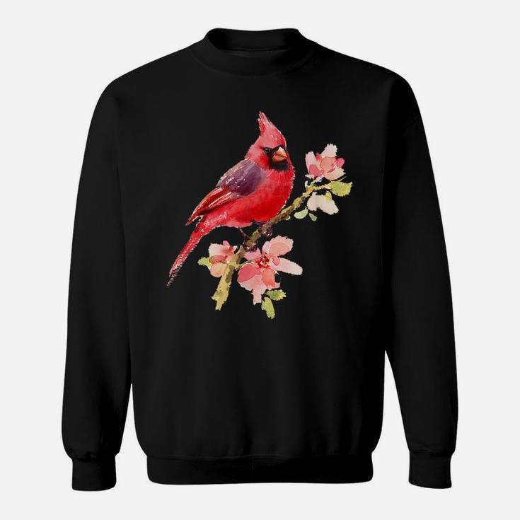 Cardinal Spirit Animal, Red Bird Stand On Pink Flower Sweatshirt