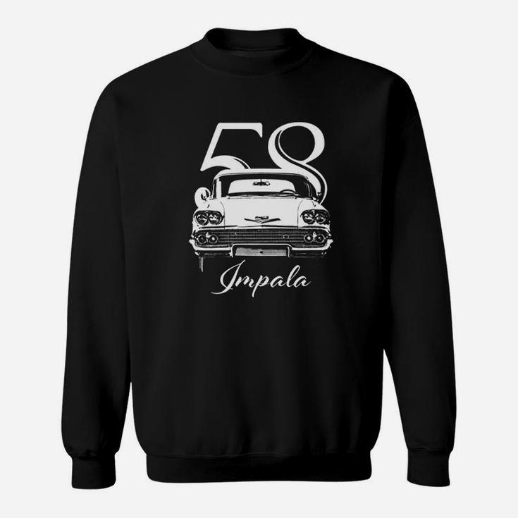 Cargeektees 1958 Impala Grill View With Year And Model Name Black Sweatshirt