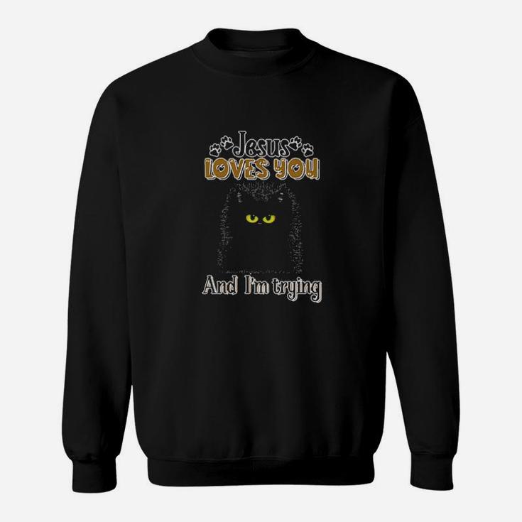 Cat Black Jesus Loves You Sweatshirt