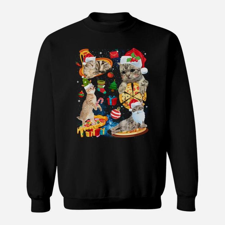 Cat Christmas Riding Pizza Funny Cats Santa Hat Xmas Gift Sweatshirt Sweatshirt