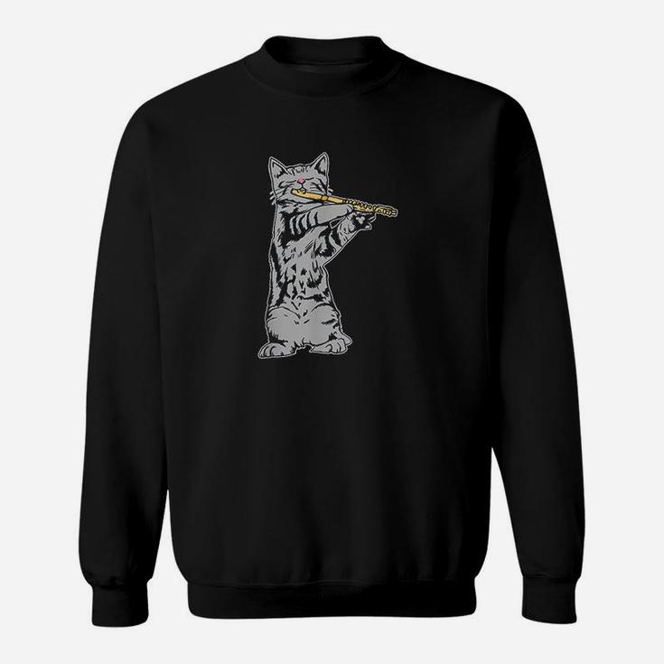Cat Playing Flute Cool Musician Marching Band Sweatshirt