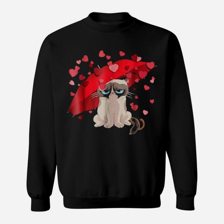 Cat Raining Hearts Valentines Day Sweatshirt