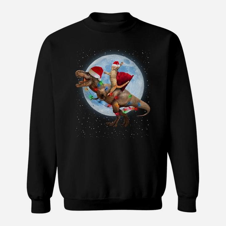 Cat Riding Dinosaur T Rex Moon Funny Christmas Xmas Gift Sweatshirt Sweatshirt