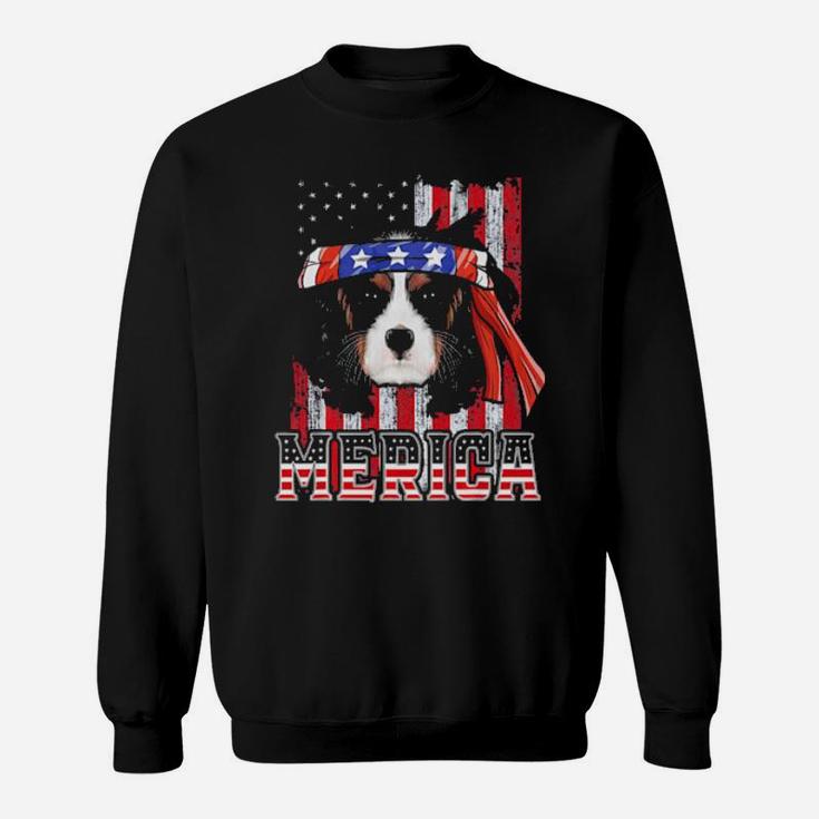 Cavalier King Charles Spaniel Merica 4Th Of July Dog Flag Sweatshirt