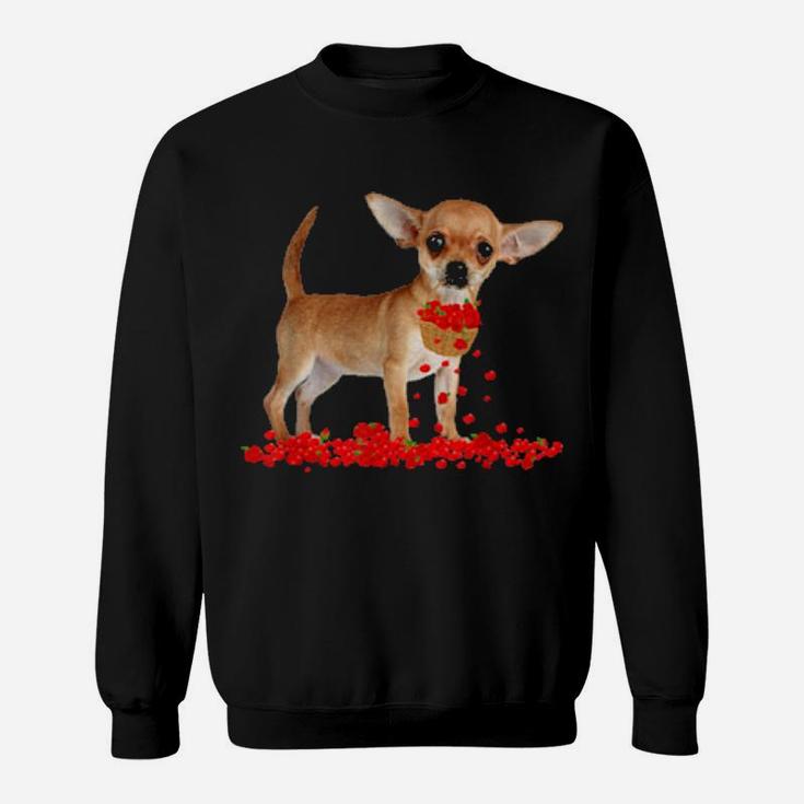 Chihuahua Valentine's Day Dog Dad Dog Mom Flowers Sweatshirt