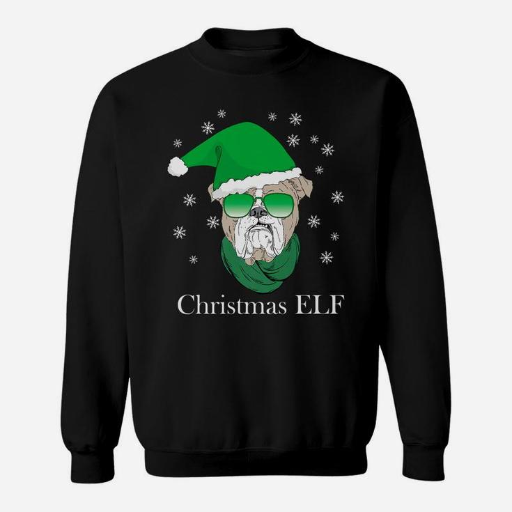 Christmas Elf Funny Xmas Outfit With Bulldog Dog Lovers Gift Sweatshirt