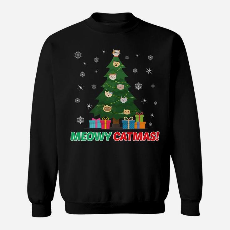 Christmas Meowy Catmas Cat Kitty Tree Design Sweatshirt