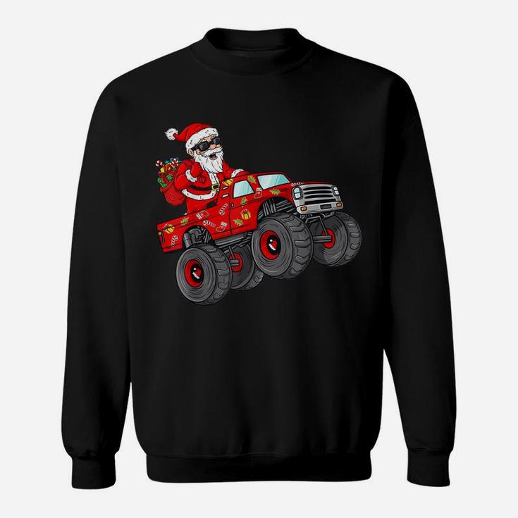 Christmas Santa Claus Riding Monster Truck Boys Kids Xmas Sweatshirt