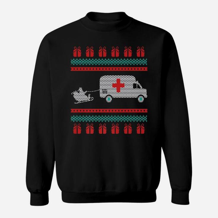 Christmas Ugly Sweater Ambulance Emergency Emt Santa Design Sweatshirt