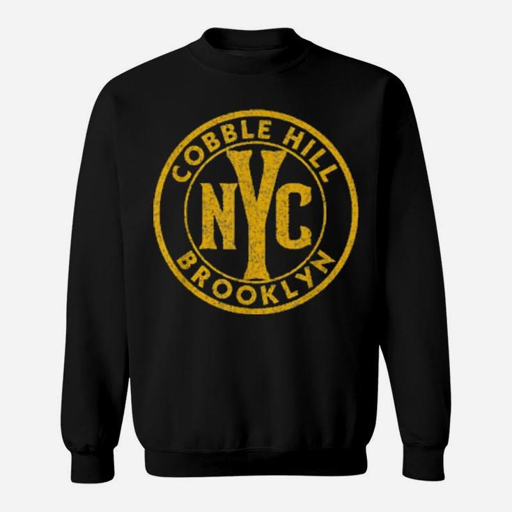 Cobble Hill Brooklyn Vintage Nyc Sign Distressed Amber Print Sweatshirt