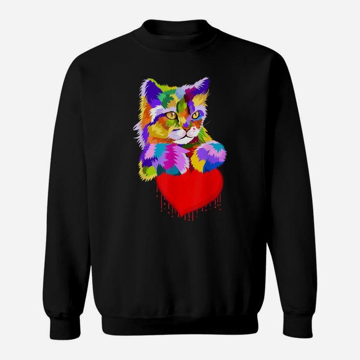 Colorful Cat For Kitten Lovers Kitty Adoption Dripping Heart Sweatshirt