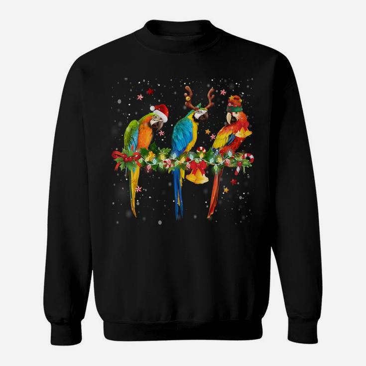 Colorful Christmas Parrots Santa Reindeer Elf Hat Funny Sweatshirt Sweatshirt