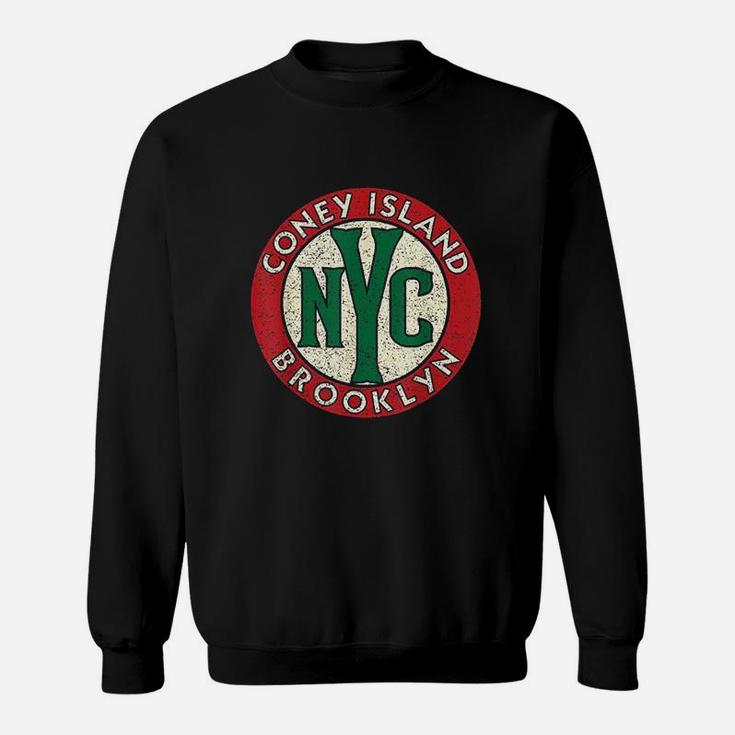 Coney Island Brooklyn Nyc Vintage Road Sign Distressed Print Sweatshirt