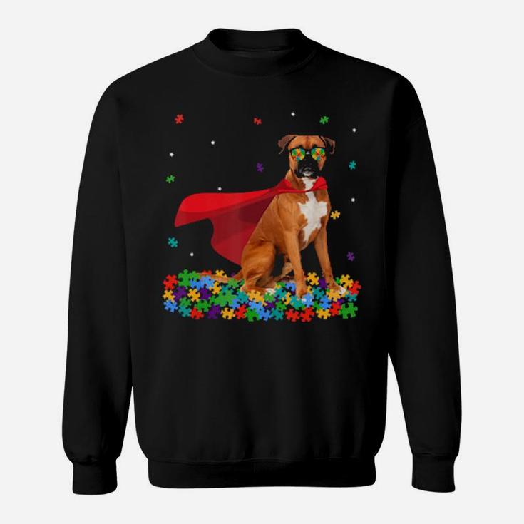 Cool Boxer Autism Awareness Graphic Dog Lover Sweatshirt