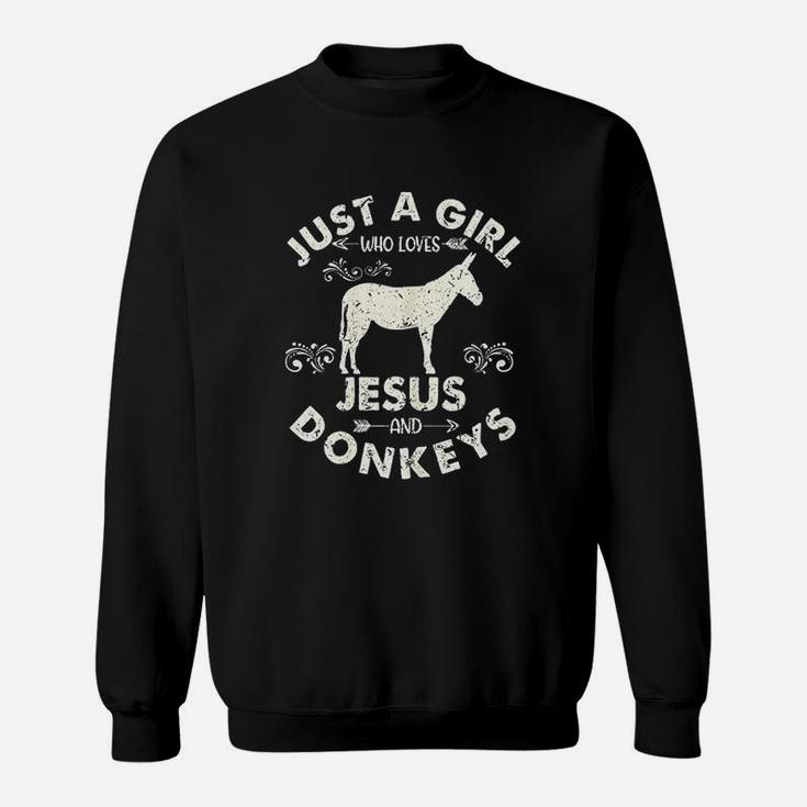 Cool Just A Girl Who Loves Jesus And Donkeys Gift Christian Sweatshirt