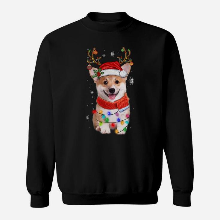 Corgi Dog Christmas Reindeer Santa Hat Xmas Light Pajama Tee Sweatshirt Sweatshirt