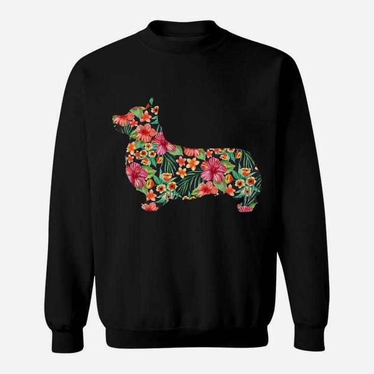 Corgi Flower Funny Dog Silhouette Floral Gifts Women Men Sweatshirt