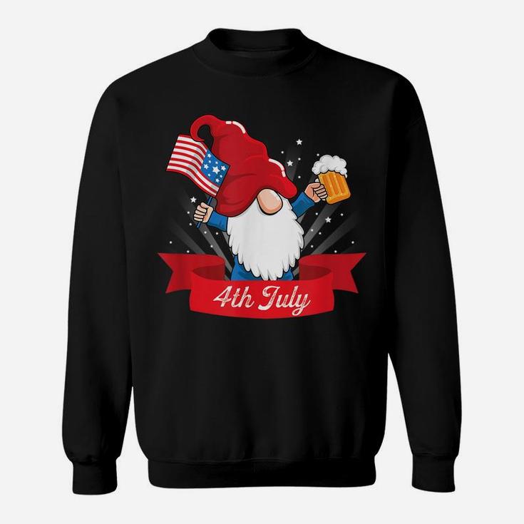 Cute 4Th Of July Gnome With Us Flag And Beer Patriotic Sweatshirt