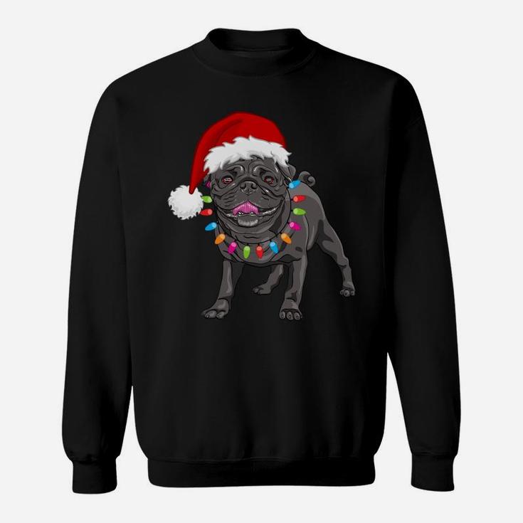 Cute Black Pug Christmas Tree Lights Santa Dog Xmas Funny Sweatshirt