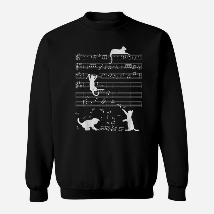Cute Cat Distressed Music Notes Kitty Piano Musician Sweatshirt