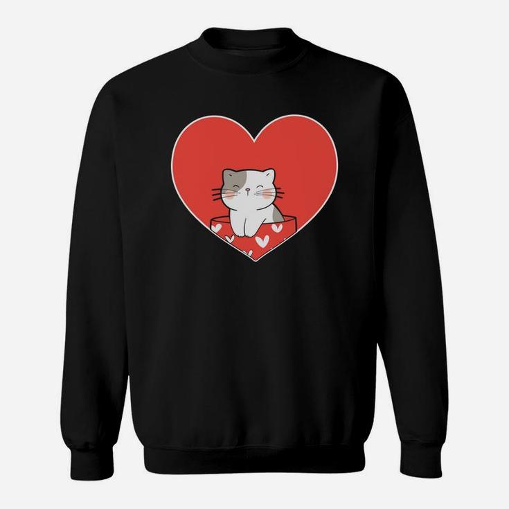 Cute Cat Love Heart Valentines Day Gift Happy Valentines Day Sweatshirt