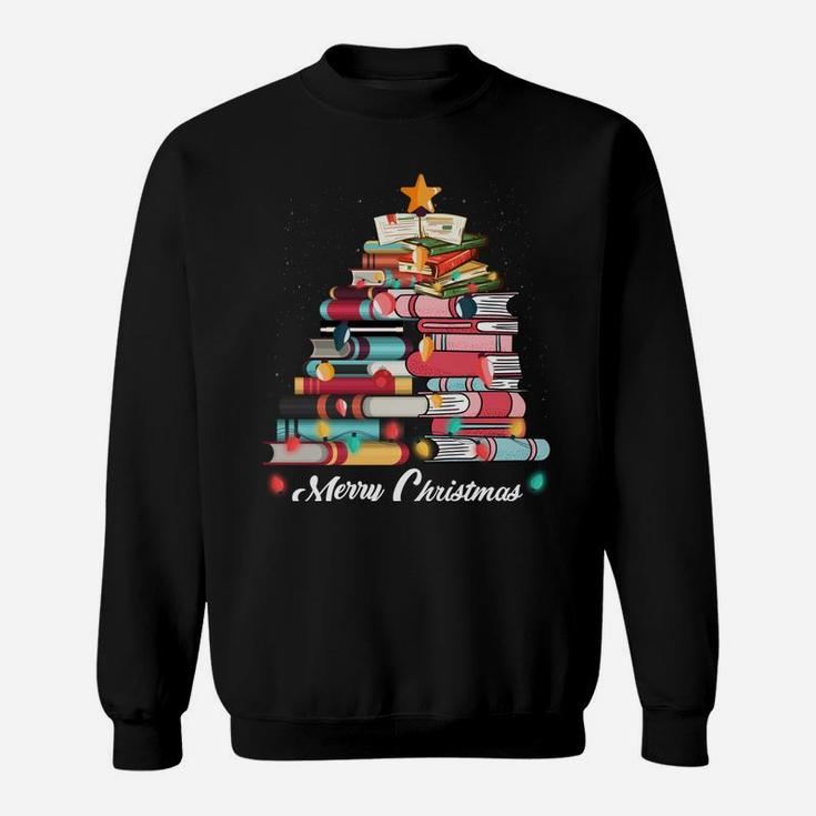 Cute Christmas Tree Books Clothing Book Lover Gifts Holiday Sweatshirt Sweatshirt