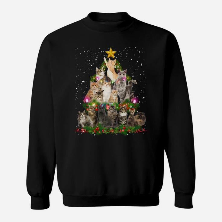 Cute Christmas Tree Cats Deco Lights Funny Cat Xmas Gift Sweatshirt Sweatshirt