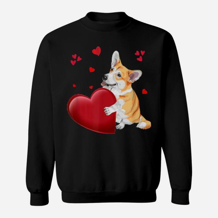 Cute Corgi Valentines Day Holding Heart Couple Matching Sweatshirt