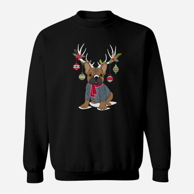 Cute French Bulldog Frenchie Christmas Reindeer Sweatshirt Sweatshirt