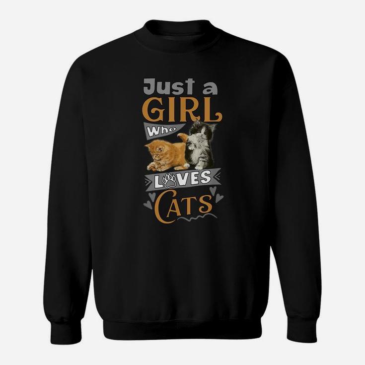 Cute Just A Girl Who Loves Cats Girls Kids Women Cat Lovers Sweatshirt