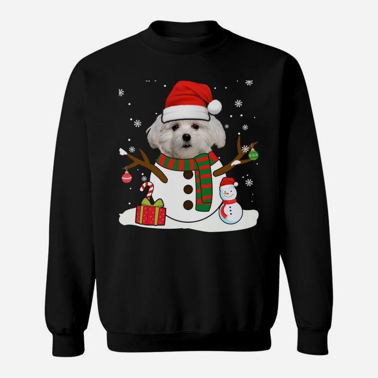 Cute Maltese Christmas Pajama Snowman Dog Lover Sweatshirt