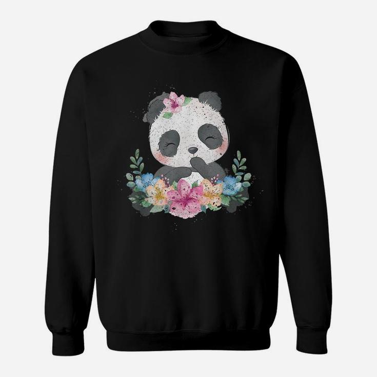 Cute Panda Bear Kids Girls Gift Flower Panda Sweatshirt