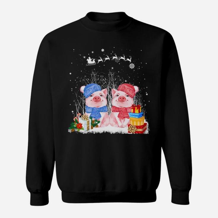 Cute Pig On Snow Merry Christmas Pig Loves Farm Gifts Sweatshirt Sweatshirt