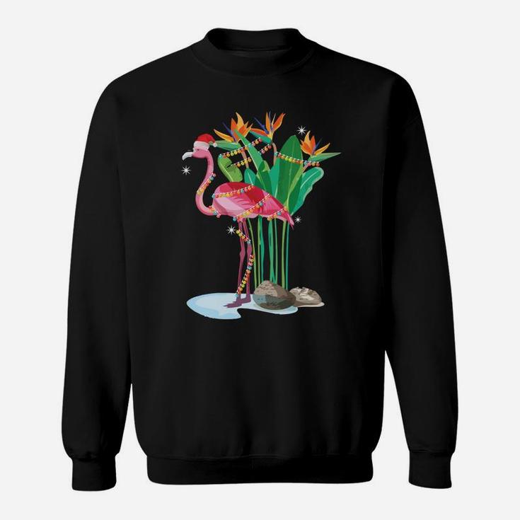 Cute Pink Flamingo Christmas Lights Xmas Tree Gift Sweatshirt Sweatshirt
